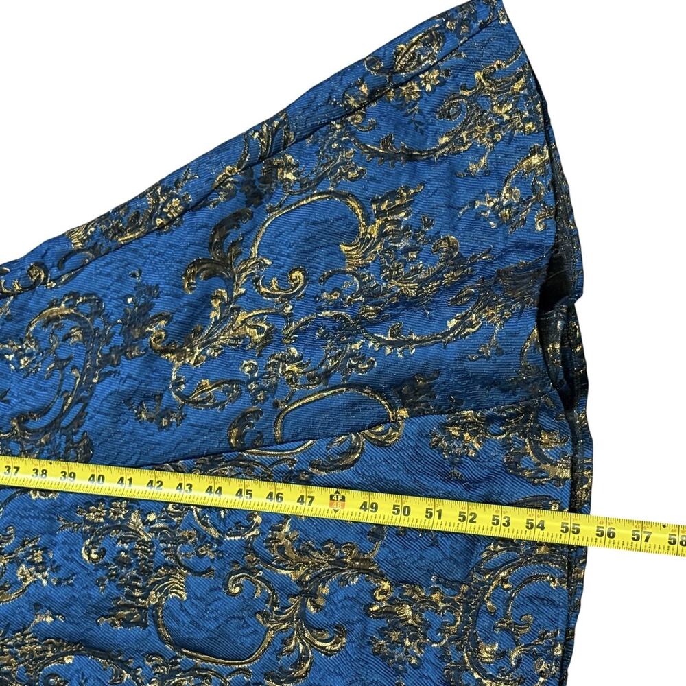 Badgley Mischka Puff-Sleeve Regal Brocade Blue & Metallic Gold Shirtdress Gown 8 - Picture 11 of 14